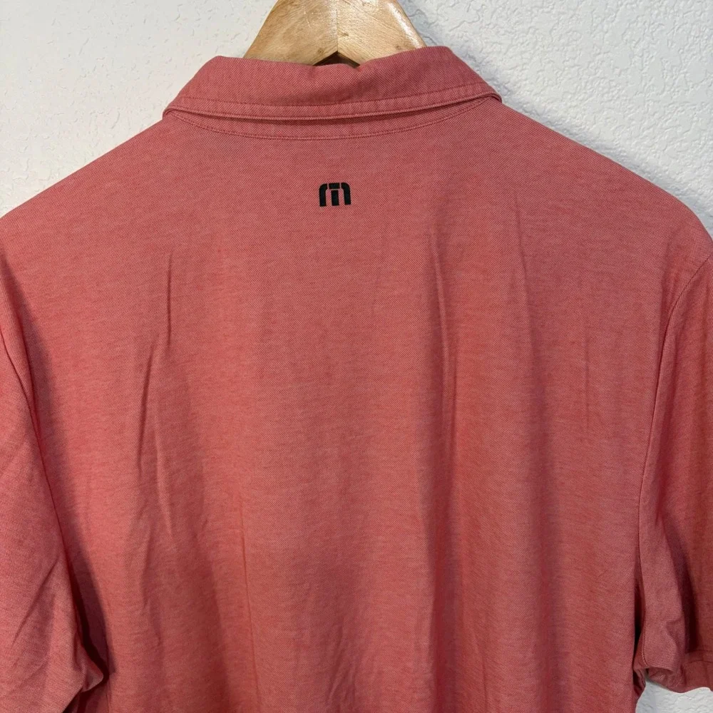 TravisMathew Mens XL Short Sleeve Polo Shirt Coral Pink Heathered Striped Golf